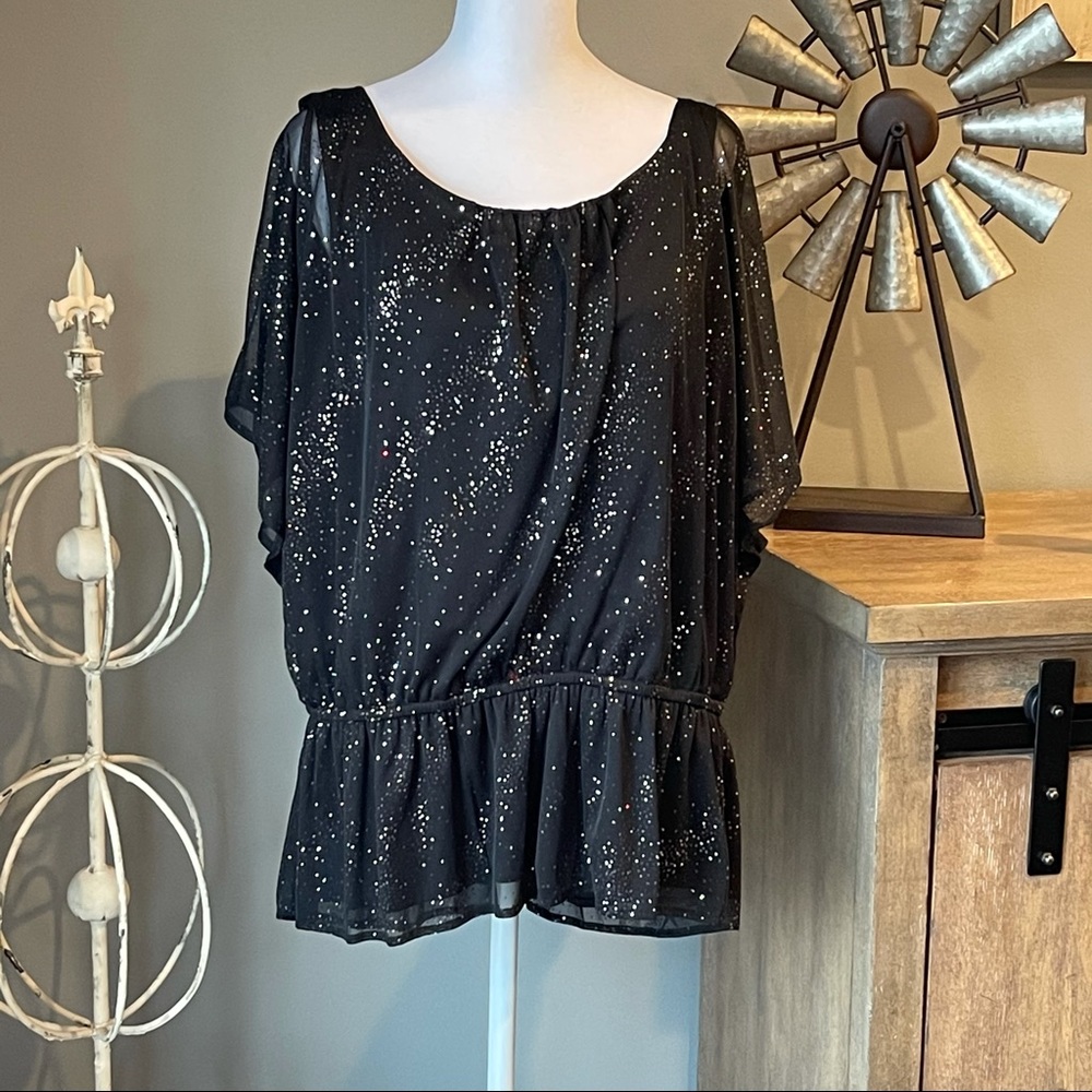 🥳HP🥳Dress Barn Short Sleeve Black Sparkly Blouse